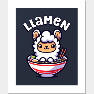 Cute Llama in a Ramen Bowl Kawaii Japanese Food Posters and Art